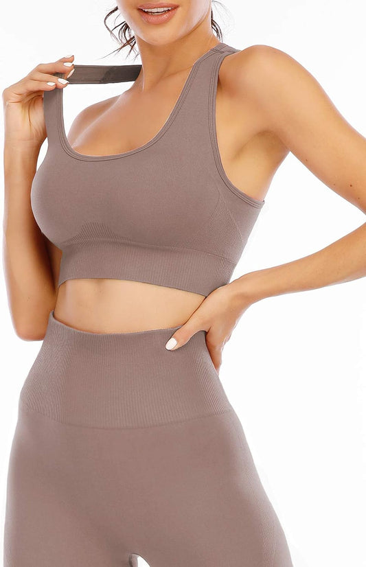 Workout Sets for Women 2 Piece High Waisted Seamless Leggings with Padded Stretchy Sports Bra Sets Gym Clothes