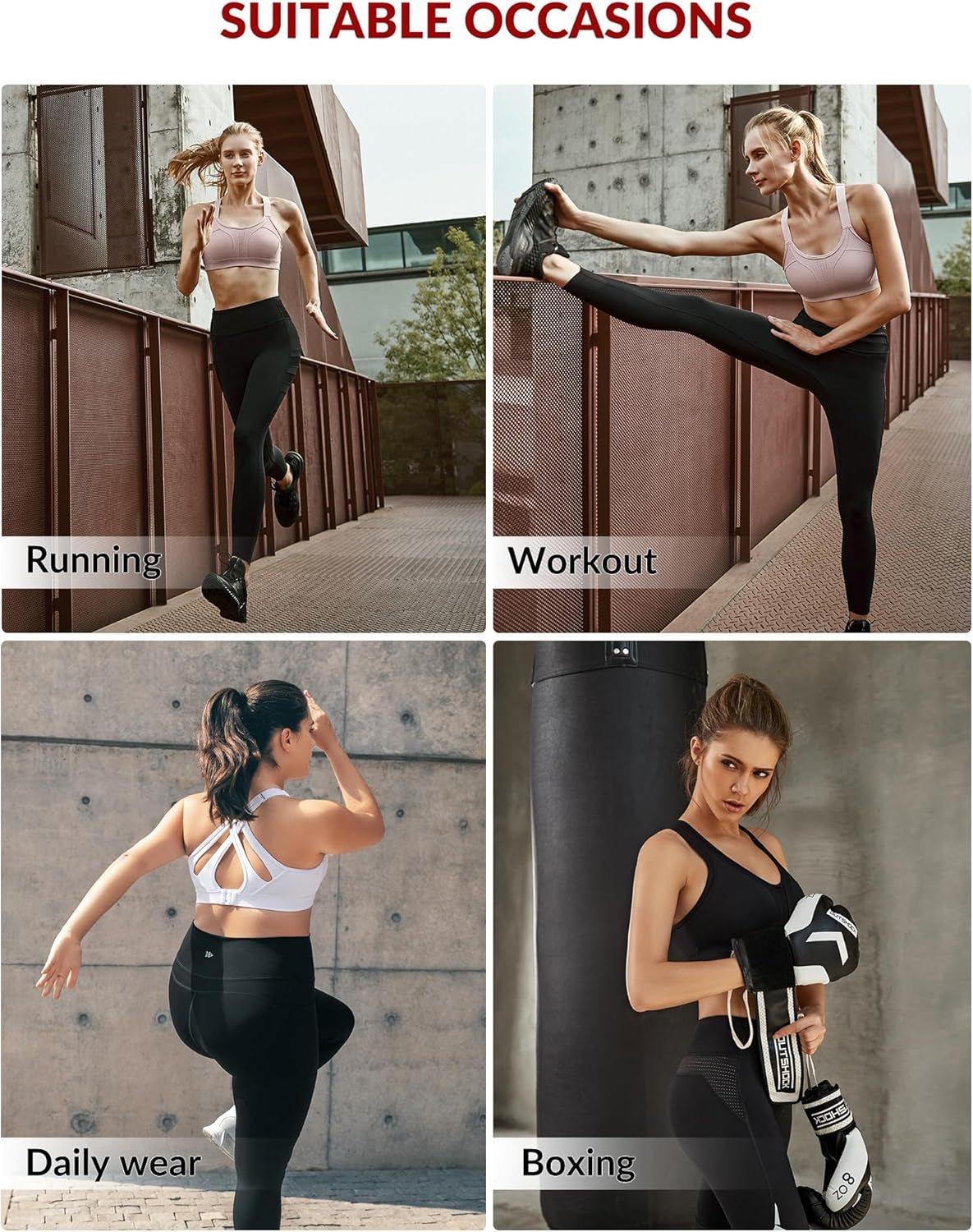 Sports Bra High Impact Adjustable Criss Cross Back, Full Support for Large Bust No Bounce