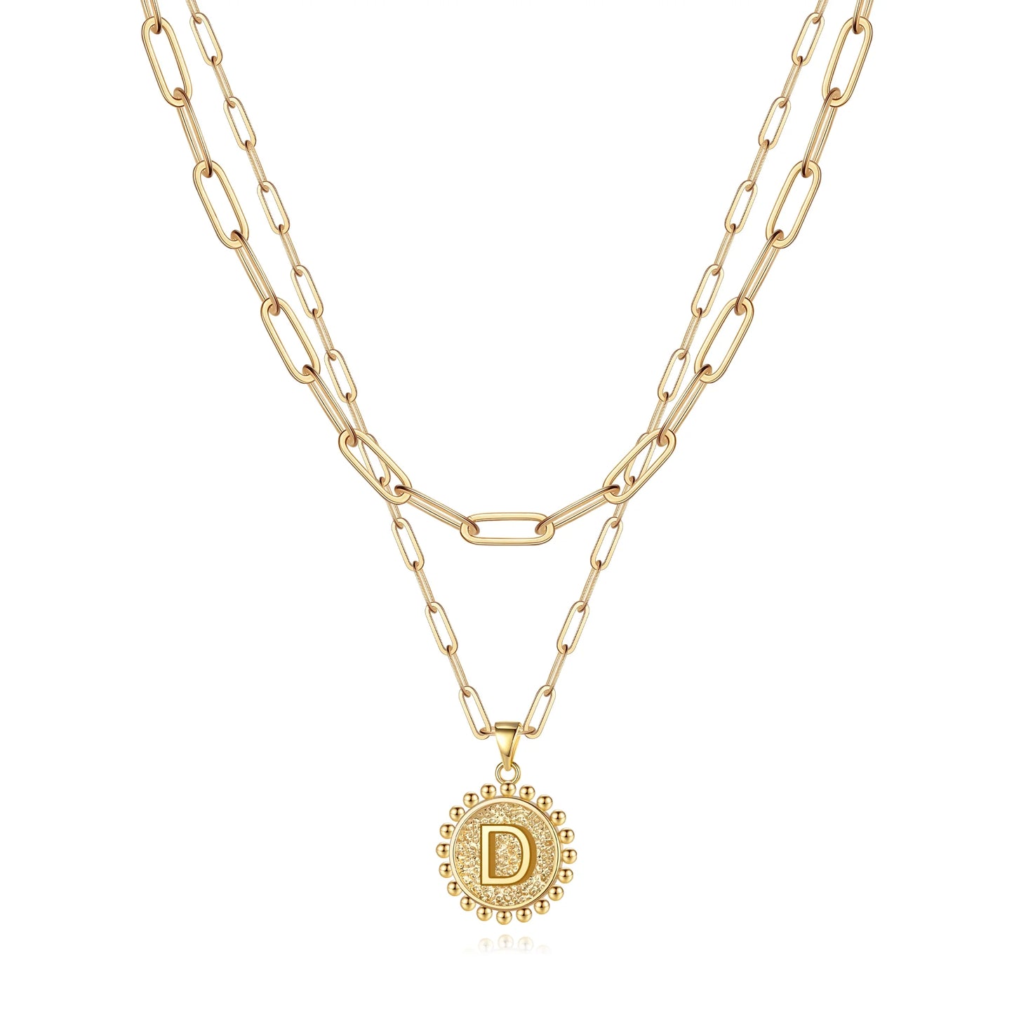 Gold Initial Necklaces for Women Layering Paperclip Link Coin Necklaces Gift for Women