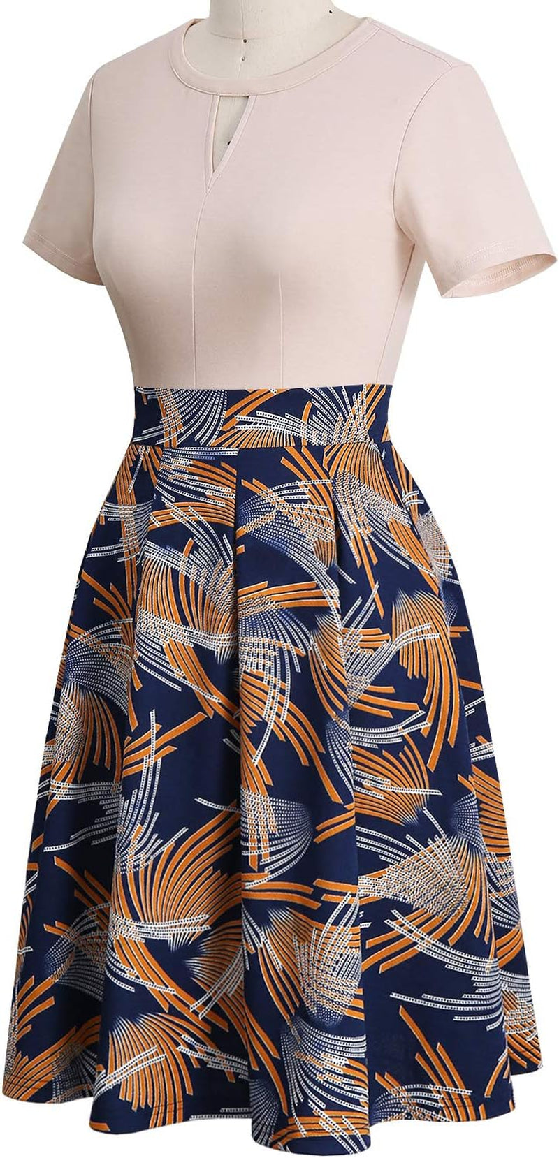 Women'S Vintage Floral Flared A-Line Swing Casual Party Dresses with Pockets