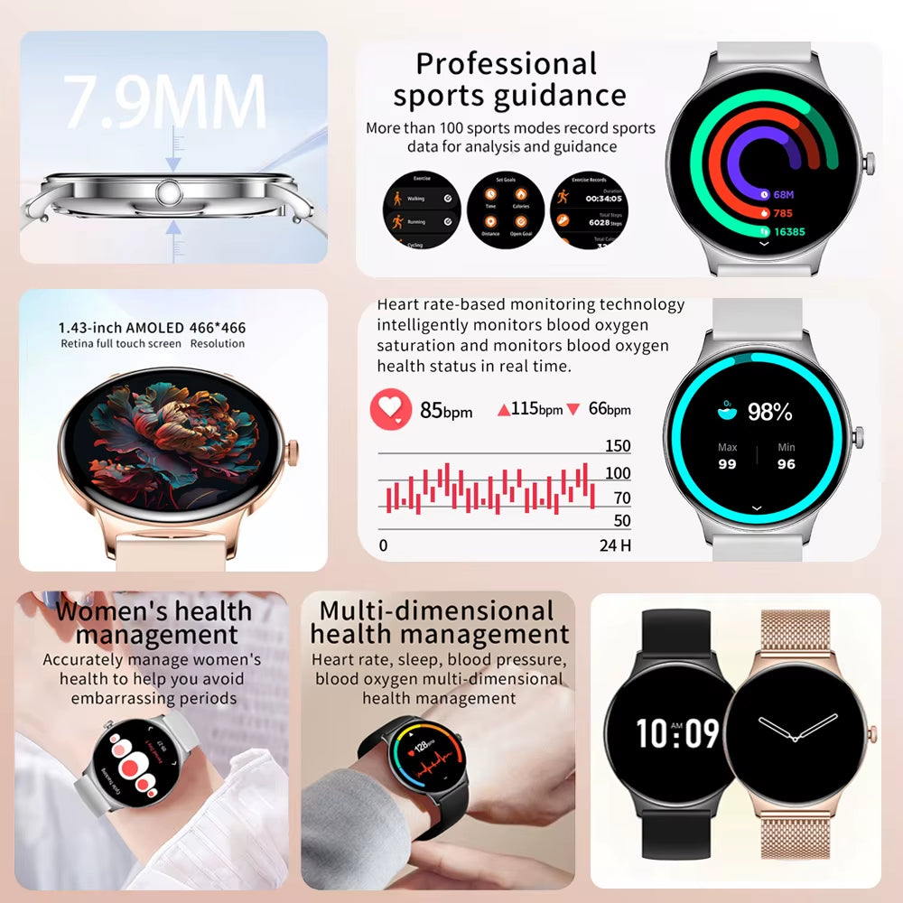 For Huawei New Ultra Slim AMOLED Smart Watch Women Screen Always Display Time Heart Rate BT Calling High-End Fashion Smartwatch