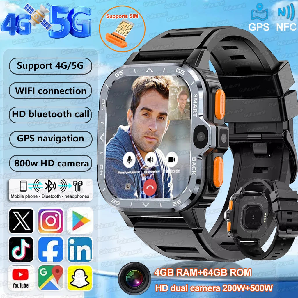 2025 New Wifi 5G SIM Card Smart Watch GPS Navigation HD Dual Camera 64/16GB Memory Wifi Waterproof Telephone Smartwatch Android